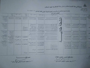 جدول توزيع المحاضرات والدروس العملية للفرقة الاولى للعام الجامعى 2016-2017